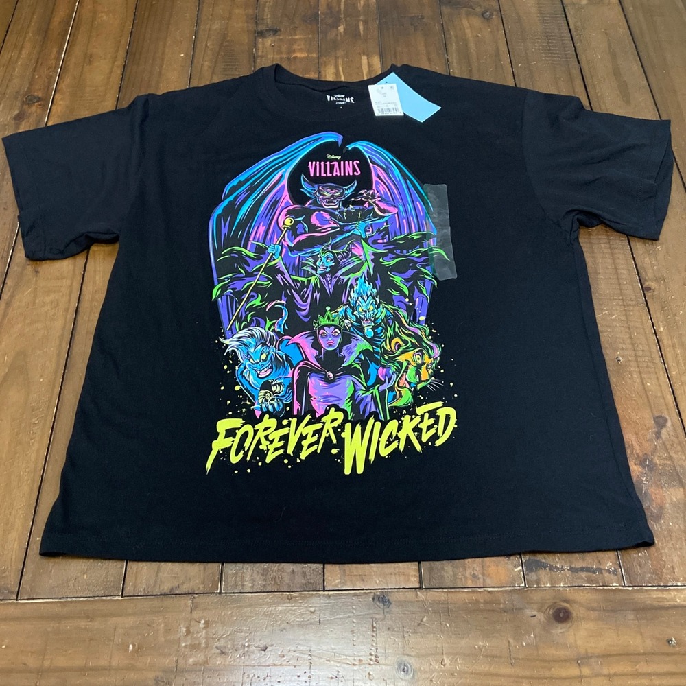 NWT Disney Villains Forever Wicked Black Graphic Shirt Neon Maleficent Ursula M